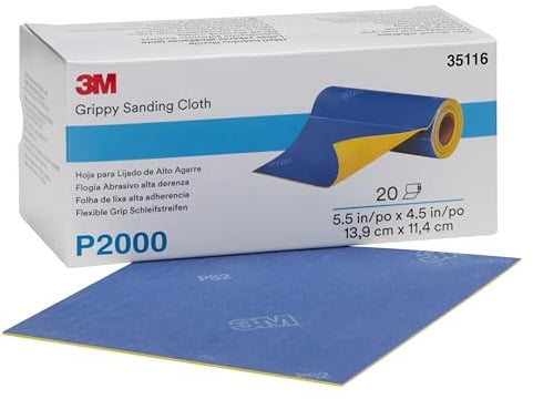 3M Grippy Sanding Cloth, 139 mm x 114 mm, P2000, 35116, 20 Sheets per Roll