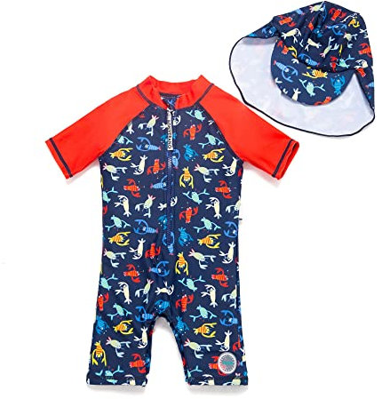 BONVERANO Bañador de una Pieza para bebé recién Nacido, Mangas largas, protección UV 50+, bañador con Cremallera(Rojo-camarón,9-12meses