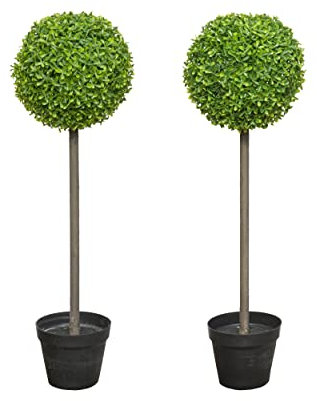 GDS UV Protected Artificial Topiary Tree, Buxus Trees in Weighted Pots - Single or Twin Pack (2), Green, 80cm H x 26cm Diameter