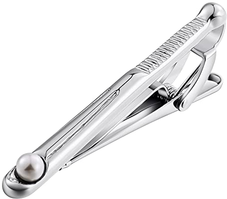 Krawattennadel Hochzeit, Krawattennadel Silber Edelstahl Perle Krawattenklammer Tie Clip 5.6-4.5CM Schmuck Geschenke