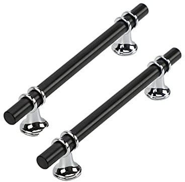 FEEIMOL 2 Pack Kitchen Cupboard Handles 128mm Cabinet Handles Solid Zinc Alloy T Bar Pull Handles for Cupboard Drawer Wardrobe Furniture Door with Screws (Black with Silver Base)