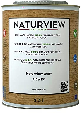Vernice poliuretanica per legno NATURVIEW BIO per acqua - interni, morbida seta al tatto (Opaco, 2,5L)