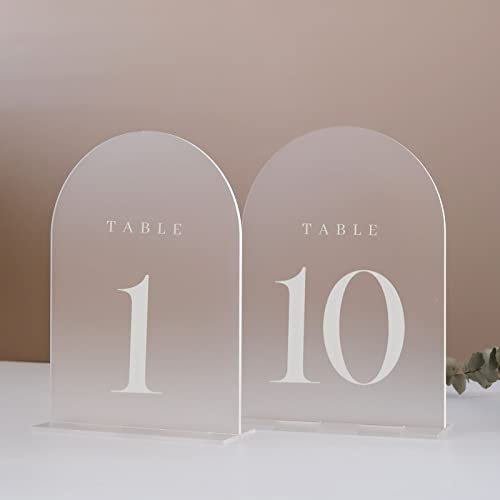 JINMURY 10 Pack Frosted Arch Numbers for Wedding Reception, 5 x 7 Inch Frosted Acrylic Table Numbers with Stand, Acrylic Table Numbers Perfect for Table Centerpieces