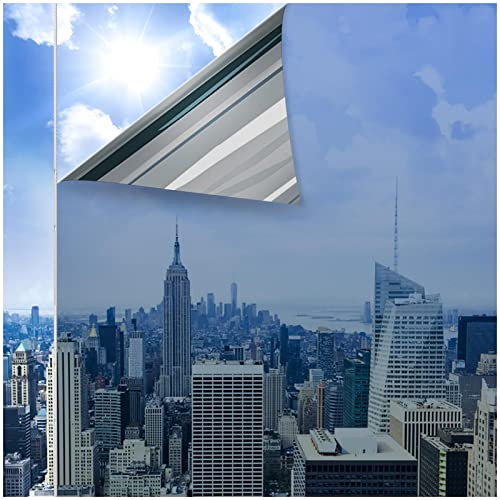CottonColors Window Film One Way Daytime Privacy Window Tinting Static Cling Mirror Glass Sun Blocking Heat Control Anti UV Window Cover for Home,Silver,44.5x200CM