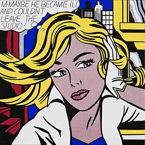 XCPORA Roy Lichtenstein Poster Weinendes Mädchen Drucke Roy Lichtenstein Wandkunst Roy Lichtenstein Leinwand Malerei für Wanddekoration Bild 40x40cmx1 Kein Rahmen