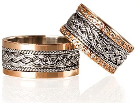 Rose Gold Wedding Ring Sets Knitting Silver Couple Matching Wedding Ring Set Personalized Man and woman Silver Wedding Ring Set