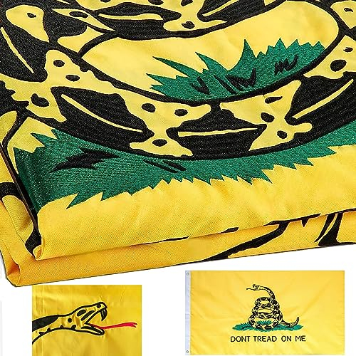 Dont Tread On Me Gadsden-Flagge, bestickt, 7,6 x 12,7 cm, für den Außenbereich, doppelseitig, 3-lagig, strapazierfähig, 300D-Nylon, 4 Reihen genäht, Allwetter-Flagge, 7,6 x 12,7 cm, Gadsden-Flagge für