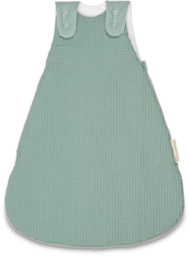 ULLENBOOM Schlafsack Baby 0-3 Monate, 56/62, OEKO-TEX Materialien, Waffelpiqué Salbeigrün (Made in EU), 2,5 TOG - Baby Schlafsack Neugeborene - Ganzjährig für Frühling, Herbst und Winter