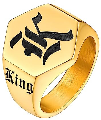 Supcare 18k Namenring personalsierter Buchstaben Siegelring Gold benutzerdefinierter Ring mit Letter Damen Herren Souvenir Hip Hop Bandring Andenken Modeschmuck Accessoire für Men Vater
