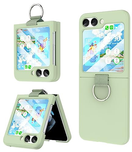 Design for Samsung Galaxy Z Flip 5 Case with Ring Shockproof Silicone Protective Cover Flip Z 5 Phone Case for Galaxy Z Flip 5 5G 2023 - Green