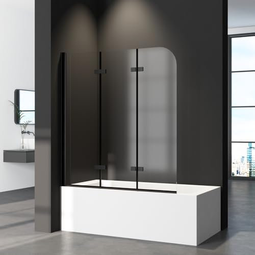 Duschwand für Badewanne 3-teilig Faltbar 130x140 cm Schwarz, Glas Klappbar Badewannenaufsatz, Duschabtrennung für Badewanne aus 6mm ESG Sicherheitsglas mit Nano Beschichtung