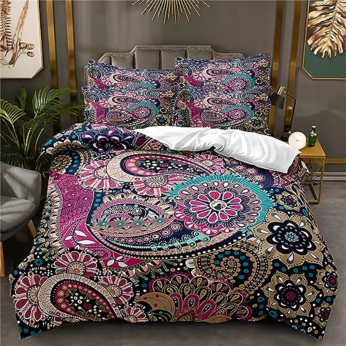 OaKita Mandala Bettwäsche Bohemian Retro Indischen Bettbezug Set Weiche Microfaser Exotisch Mandala Bettbezug Set 3 Teilig und 2 Kissenbezug 80x80 cm (A10,135x200cm/80x80cm)