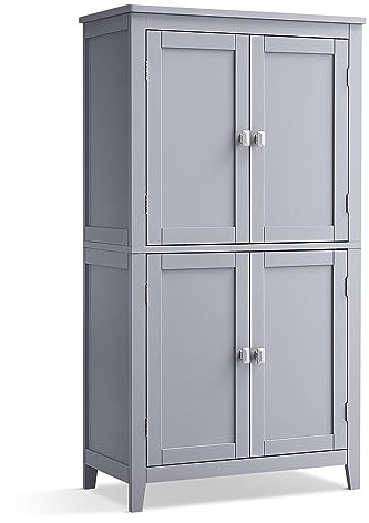 VASAGLE Armoire de Salle de Bain, Meuble de Rangement, Placard de Cuisine avec 4 Portes, Étagères Réglables, 30 x 60 x 110 cm, Gris Mystique BBC552P36