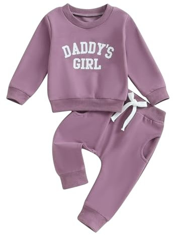 Himllauen Vestiti per Bambina Felpa Manica Lunga+ Pantaloni Due Pezzi Completini Bimba Daddy's Girl Set di Tuta Carina per Bambine (A Viola 2, 6-12 mesi)