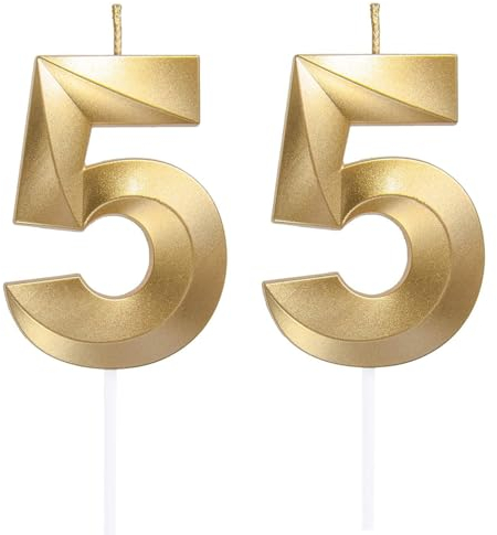 Geburtstagskerzen Zahlen 55, Gold Geburtstag Kerzen, 3D Tortendeko, Geburtstagskerze Kuchendeko für Geburtstag Party, Hochzeiten, Firmenfeiern, Jubiläen kuchen Dekoration, Birthday Candle Nummer 55