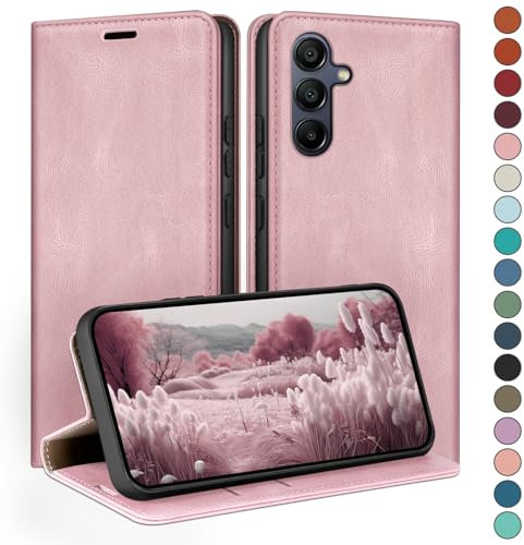 HUOUH per Samsung Galaxy A34 5G Custodia a Portafoglio con RFID Blocco PU In Pelle,Sintetica Tasca Carte Custodie Del Telefono Copertura Antiurto Con Slot di per Samsung A34 caso Rosa