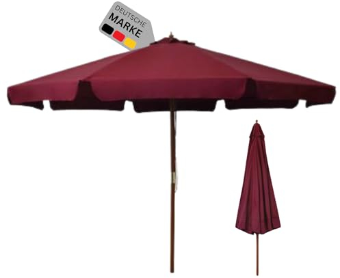 DELUKE® Sonnenschirm aus Holz PAUL Rot| HxB 254x330cm | Sonnenschirm 330 cm Kurbelschirm Standschirm Sonnenschutz Gartenschirm Balkonschirm klassisch