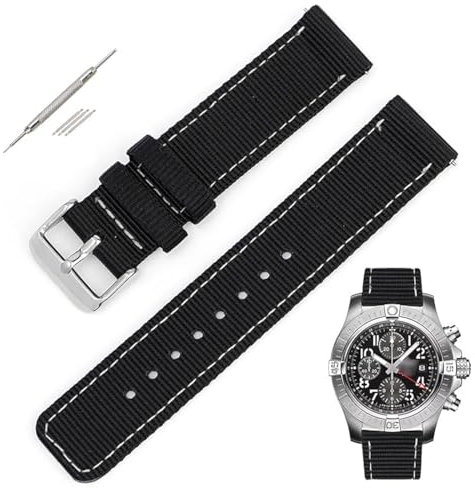 Generic Schnellverschluss-Nylon-Armband für Breitling-Uhren, Ersatz-Nylon-Uhrenarmband für Breitling-Uhren, mehrere Farben (22 mm, Schwarz - Weiß)