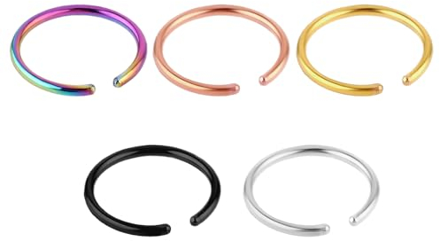DIVINA VITAE Fake Nasenpiercing Ring Set, Fake Nase Lippe Ring, 2g 8mm Nasenpiercing Schmuck Edelstahl Nasenringe Hoop, Septum-Knorpelring-Set Für Damen Männer(5 Stück)
