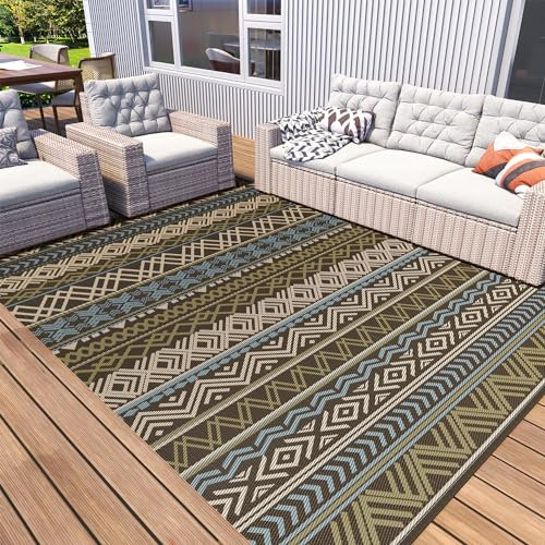 MontVoo Outdoor-Teppich, wasserdicht, für Wohnmobile, Camping, Picknick-Matte, Kunststoff, Stroh, Außenteppich für Balkon, Veranda, Strand, Boho, Außenbereich, Terrasse, Dekoration, bunt