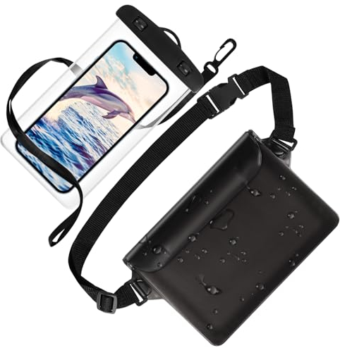 VFANDV Pochette Etanche Smartphone, 2 en 1 Kit Étanche Sac avec Pochette Téléphone, Sac Etanche Telephone Portable Etui Pochette Imperméable avec Sangle Réglable pour Nage Natation Rafting Surf