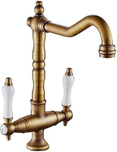 Faucets,Bathroom Mixer Tap Traditional Kitchen Sink Mixer Tap Double Handle Solid Brass Kitchen Tap Antique Bronze Brass Classic Faucet