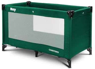 CARETERO - Kinder Reisebett - Reisebettchen Key - mit Matratze 120x60cm - Faltbares Kinder Babyreisebett - Stabile Füße - Tragetasche für Kinderbett - Kinder bis 15kg - 64x125x74cm - Grün
