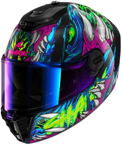 SHARK, Integraler Motorradhelm SPARTAN RS SHAYTAN Black Green Violet, S | Visier der optischen Klasse 1 mit angepasster Materialstärke, kratzfest