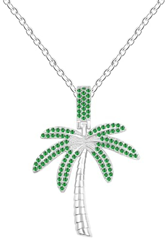 Uloveido Palm Tree Necklace Silver Color - Green Cubic Zirconia Summer Palm Tree Necklaces Tropical Pendant for Women - Beach Jewelry Gift for Her YA4829