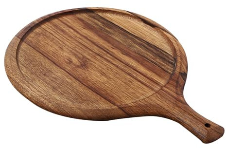 Acacia Wood Pizza Serving Tray, Round Pizza Cutting Board, 30x30 cm/12x12 in Plate with Handle, Wooden Pizza Peel for Transferring & Serving Homemade Pizza, Cookie Pie, Cakes, Bread, Cutting Board