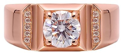 AMDXD 14K 585 Rotgold Ring für Herren, Klassiker Eheringe mit 1ct Moissanit Rund, Au585 Rosegold Trauringe Freundschaftsringe Pärchen Ringe Echt Schmuck, Rose Gold, Gr.66