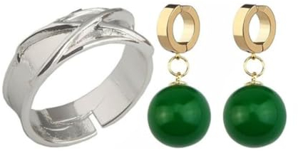 Zamasu Ohrrings Ring Set Anime Charakter Ohrclips Smaragd Topas Schmuck Anhänger Ohrclip Silberring