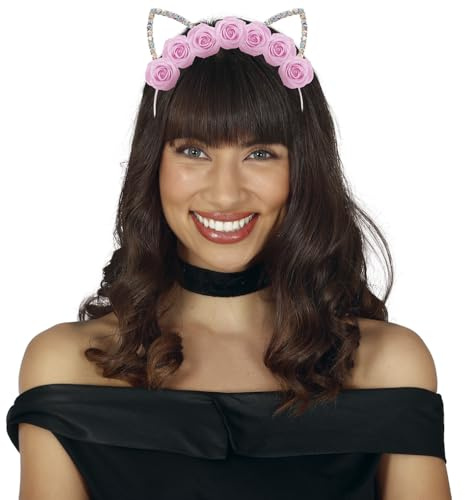 FIESTAS GUIRCA Katzen-Stirnband mit Metallic-Blumen, für Erwachsene