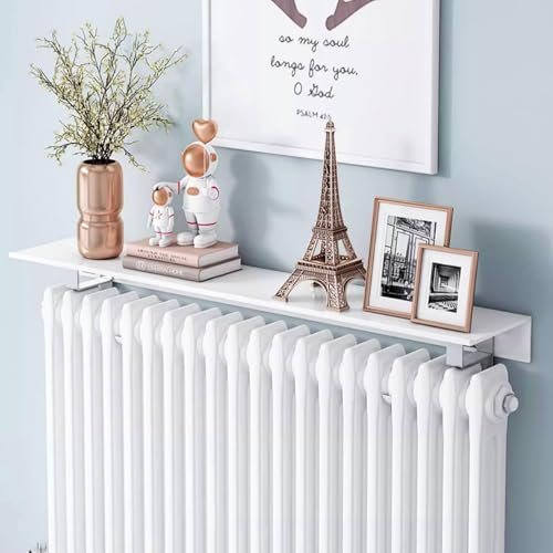Heizkörperverkleidung Staubdicht und Rauchfrei, Verbesserte Heizkörperregal aus Aluminiumlegierung, Schwebende Heizung Regal Weiß Ohne Bohren mit Halterung,W 14.5cm/5.7in; L 40cm/15.7in