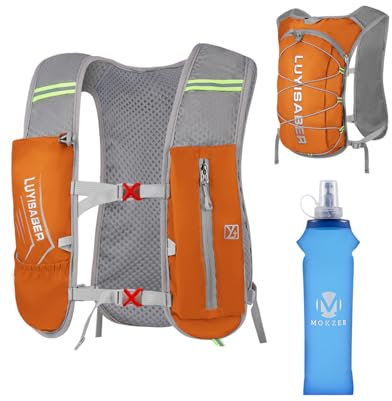 mokzer Running Vest Backpack Cycling Bike Hiking Outdoor Lightweight Hydration Packs with 500ML Water Bottle For Men Women(Orange A)