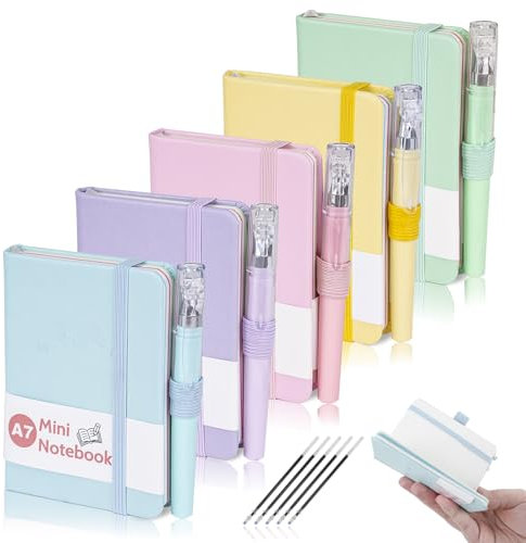 Mulaibdin 5 Stk Notizbuch Klein, Mini Notizbuch mit Stift, Kleines A7 Notizbuch mit Band, Kleines notizblock Notizbücher Hardcover, Notizbuch Taschen für Büro,Schule,Memo, Tagebuch(200 Seiten)