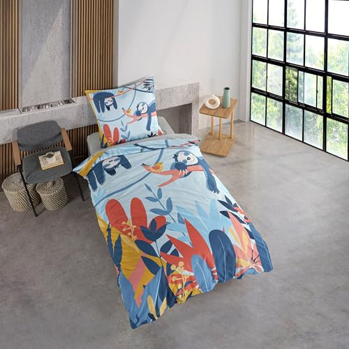 KK SHOPPING Versandhandel Klaus Kolodzie Bettwäsche Set mit Faultier 135 x 200 cm, 100% Baumwolle