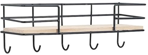 Kleiderhaken Aufbewahrungskorb aus Eisen und Holzbrett mit Haken, Hut, Schlüsselbrett, Kleiderbügel, Halter, Wandhaken, Dekoration for Zuhause, Hängehaken for Schlüssel Aufbewahrungshaken für Zuhause(