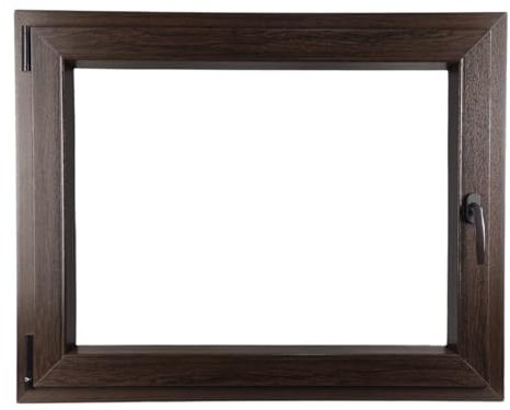 ALUCON Kellerfenster 900x500 mm – Fenster 90x50 cm – Kunststofffenster Innen Dunkle Eiche/Außen Dunkle Eiche – Flügelfenster DIN Links