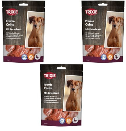 Trixie Duck Coins | 3er Pack | 3 x 80 g | Ergänzungsfuttermittel für Hunde | Getrocknetes Entenbrustfilet | Im Wieder verschließbaren Beutel | Glutenfrei und ohne Zuckerzusatz