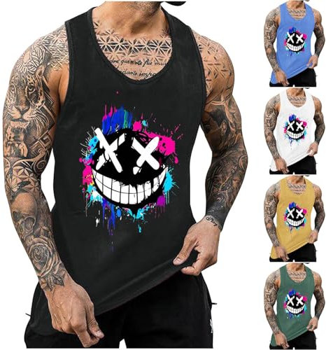 KOG Tank Top Herren Sport Tanktop Sommer Muskelshirts Ärmelloses Shirt Grafik Tshirt Loose Fit Baumwolle T-Shirt Junge Shirts Freizeit Bequemes Tee T-Shirt Schwarz S