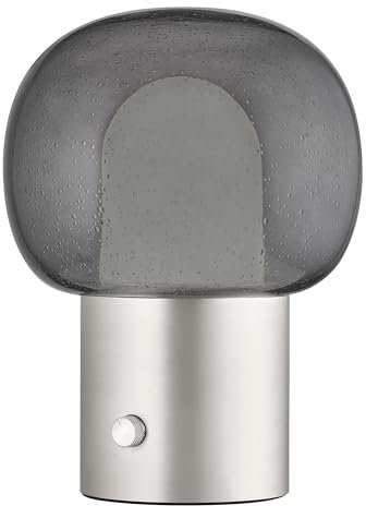 Blomus Tischleuchte -IRIS- | Tischlampe mit eleganter Aluminiumbasis | Farbe Edelstahl matt | Ø24 x H32 cm | Glasschirm mit eingeschlossenen Luftblasen