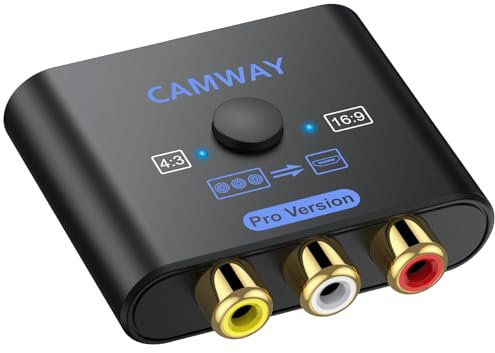 CAMWAY RCA to HDMI Converter for Retro Gaming Plug & Play Adapter with Aspect Ratio Switch, Included 1.5ft HDMI Cable, Compatible with Wii, PS1, PS2, N64