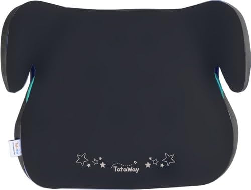 Tataway Seggiolino alzatina auto i-Size ECE R129/03. Alzabimbo per la sicurezza dei bambini con altezza da 125 a 150 cm. Rialzo con grafiche con stelline, seduta per bimbi su fondo nero.