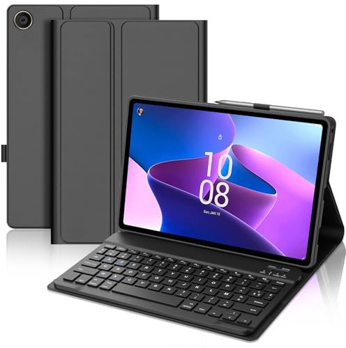 Coque Clavier pour Lenovo Tab M10 3e Gén 10.1 Pouces, AZERTY Français Housse Clavier Bluetooth Magnétique Détachable avec Porte Crayon pour Tablette Lenovo Tab M10 3eme Gén 10.1 2022, Noir