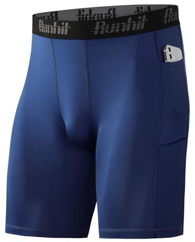 Runhit 1/2 Pack Herren Kompressionsshorts - Schnelltrocknende Base Layer Laufshorts Fußball Unterziehhose Atmungsaktive Radlerhose Laufunterwäsche Männer Kurz Sporthose mit Handytasche Marine 3XL