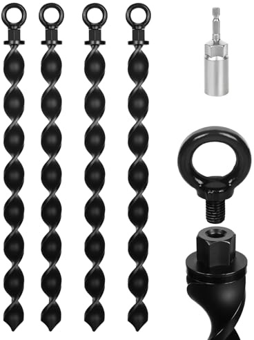 Bodenanker zum Einschrauben mit Power-Mutter-Bohrer, robuste Spiral-Trampolinpfähle, Anker, hoher Wind für Trampolin, Schaukel-Set, Carports, Schuppen, Wohnmobil, Zelte, Hunde, 4 Stück