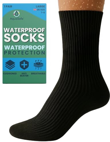 Aquasafe Guardsocks Calzini impermeabili per uomo e donna, design a 3 strati, traspiranti e confortevoli, per attività all'aperto in condizioni di bagnato, Nero , 9-10