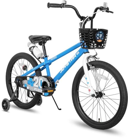 JOYSTAR Vélo Pluto 20 Pouces pour garçons et Filles de 7 à 10 Ans. Vélo Enfant 20 Pouces avec stabilisateurs/béquille et Panier.Bleu