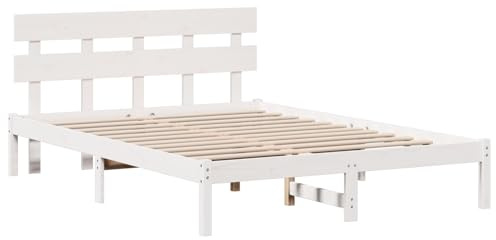 vidaXL Bettgestell mit Kopfteil Weiß 150x200 cm Massivholz Kiefer für Schlafzimmer modernes Design langlebig einfache Montage kein Boxspring nötig. Plattform 150 200 Erwachsene Unisex